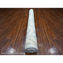 Load image into Gallery viewer, 5&#39;10&quot;x11&#39;10&quot; Broken White, Hand Knotted Afghan Angora Oushak, Soft Wool Foundation, Natural Dyes, Rural Flower And Leaf All Over Design, Wide Runner Oriental Rug FWR538284