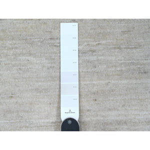 2'1"x3' Bone White, Single Color Modern Peshawar With Plain Design, Sample, Shabby Chic, Hand Knotted Natural Dyes, 100% Wool, Mat, Oriental Rug FWR538398