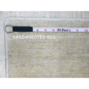 2'1"x3' Pearl White, Hand Knotted, Sample, Single Color Modern Peshawar With Plain Design, Shabby Chic, Natural Dyes, 100% Wool, Oriental Rug FWR538404