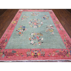 9'x11'9" Pistachio Green, Chinese Art Deco Revival, 100% Wool, Hand Knotted, Oriental Rug FWR538410