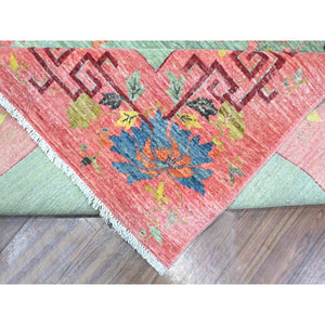 9'x11'9" Pistachio Green, Chinese Art Deco Revival, 100% Wool, Hand Knotted, Oriental Rug FWR538410