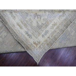 14'x23'3" Mocha Brown, 100% Wool, Afghan Angora Oushak With Large Leaf Design, Vegetable Dyes, Hand Knotted, Oversized, Oriental Rug FWR538440