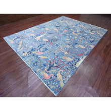 Load image into Gallery viewer, 9&#39;x12&#39; Classic Blue, Afghan Peshawar With Birds Of Paradise Design, Hand Knotted, Vegetable Dyes, Soft And Shiny Wool, Oriental Rug FWR538458
