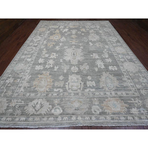 10'4"x13'9" Spanish Gray, Afghan Angora Oushak with All Over Leaf Design, Natural Dyes, Pure Wool, Hand Knotted, Oriental Rug FWR538530