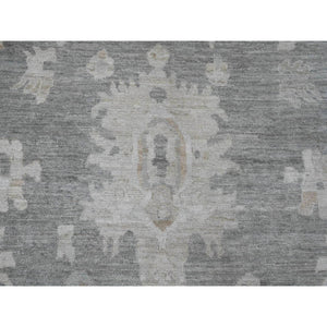 10'4"x13'9" Spanish Gray, Afghan Angora Oushak with All Over Leaf Design, Natural Dyes, Pure Wool, Hand Knotted, Oriental Rug FWR538530