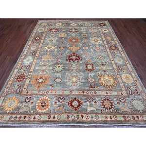 7'10"x9'9" Pewter Gray, 100% Wool,afghan Angora Oushak With Geometric Leaf Design, Vegetable Dyes, Hand Knotted, Oriental Rug FWR538554