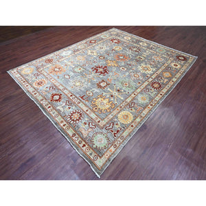 7'10"x9'9" Pewter Gray, 100% Wool,afghan Angora Oushak With Geometric Leaf Design, Vegetable Dyes, Hand Knotted, Oriental Rug FWR538554