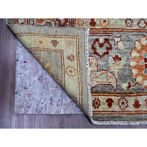 7'10"x9'9" Pewter Gray, 100% Wool,afghan Angora Oushak With Geometric Leaf Design, Vegetable Dyes, Hand Knotted, Oriental Rug FWR538554