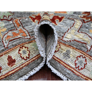 7'10"x9'9" Pewter Gray, 100% Wool,afghan Angora Oushak With Geometric Leaf Design, Vegetable Dyes, Hand Knotted, Oriental Rug FWR538554