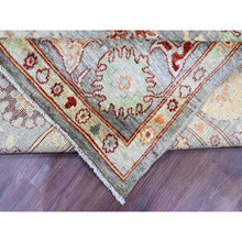 Load image into Gallery viewer, 7&#39;10&quot;x9&#39;9&quot; Pewter Gray, 100% Wool,afghan Angora Oushak With Geometric Leaf Design, Vegetable Dyes, Hand Knotted, Oriental Rug FWR538554