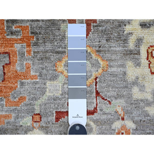 7'10"x9'9" Pewter Gray, 100% Wool,afghan Angora Oushak With Geometric Leaf Design, Vegetable Dyes, Hand Knotted, Oriental Rug FWR538554