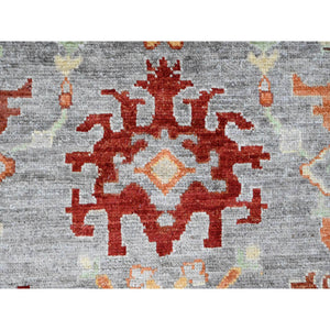 7'10"x9'9" Pewter Gray, 100% Wool,afghan Angora Oushak With Geometric Leaf Design, Vegetable Dyes, Hand Knotted, Oriental Rug FWR538554