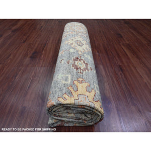 7'10"x9'9" Pewter Gray, 100% Wool,afghan Angora Oushak With Geometric Leaf Design, Vegetable Dyes, Hand Knotted, Oriental Rug FWR538554