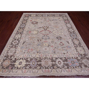 8'2"x9'8" Beaver Brown, Leaf Design, Afghan Angora Oushak, Natural Dyes, Pure Wool, Hand Knotted, Oriental Rug FWR538560