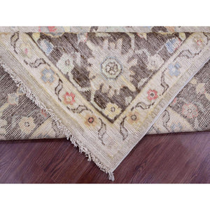 8'2"x9'8" Beaver Brown, Leaf Design, Afghan Angora Oushak, Natural Dyes, Pure Wool, Hand Knotted, Oriental Rug FWR538560