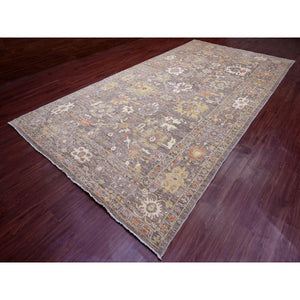8'x15'7" Pecan Brown, Pure Wool, Afghan Angora Oushak with All Over Floral Design, Veggie Dyes, Hand Knotted, Gallery Size, Wide Runner, Oriental Rug FWR538566