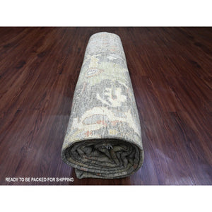 8'x15'7" Pecan Brown, Pure Wool, Afghan Angora Oushak with All Over Floral Design, Veggie Dyes, Hand Knotted, Gallery Size, Wide Runner, Oriental Rug FWR538566