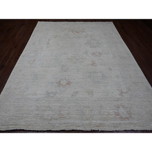 8'x9'7" Misty Gray, Afghan Angora Oushak with Leaf Design, Natural Dyes, Pure Wool, Hand Knotted, Oriental Rug FWR538596
