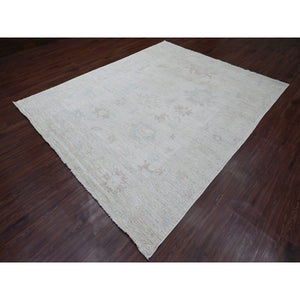 8'x9'7" Misty Gray, Afghan Angora Oushak with Leaf Design, Natural Dyes, Pure Wool, Hand Knotted, Oriental Rug FWR538596