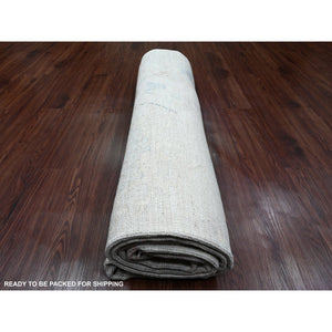 8'x9'7" Misty Gray, Afghan Angora Oushak with Leaf Design, Natural Dyes, Pure Wool, Hand Knotted, Oriental Rug FWR538596