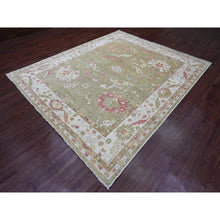 Load image into Gallery viewer, 8&#39;1&quot;x9&#39;7&quot; Amber Green, Afghan Angora Oushak With Large Leaf Design, 100% Wool, Veggie Dyes, Hand Knotted, Oriental Rug FWR538602