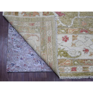 8'1"x9'7" Amber Green, Afghan Angora Oushak With Large Leaf Design, 100% Wool, Veggie Dyes, Hand Knotted, Oriental Rug FWR538602