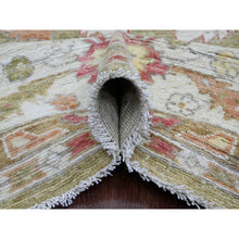 Load image into Gallery viewer, 8&#39;1&quot;x9&#39;7&quot; Amber Green, Afghan Angora Oushak With Large Leaf Design, 100% Wool, Veggie Dyes, Hand Knotted, Oriental Rug FWR538602