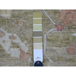 8'1"x9'7" Amber Green, Afghan Angora Oushak With Large Leaf Design, 100% Wool, Veggie Dyes, Hand Knotted, Oriental Rug FWR538602