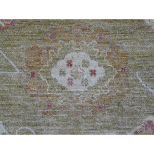 8'1"x9'7" Amber Green, Afghan Angora Oushak With Large Leaf Design, 100% Wool, Veggie Dyes, Hand Knotted, Oriental Rug FWR538602