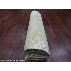 8'1"x9'7" Amber Green, Afghan Angora Oushak With Large Leaf Design, 100% Wool, Veggie Dyes, Hand Knotted, Oriental Rug FWR538602