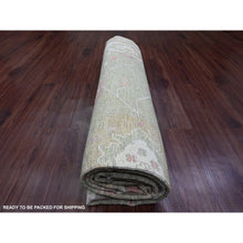 Load image into Gallery viewer, 8&#39;1&quot;x9&#39;7&quot; Amber Green, Afghan Angora Oushak With Large Leaf Design, 100% Wool, Veggie Dyes, Hand Knotted, Oriental Rug FWR538602