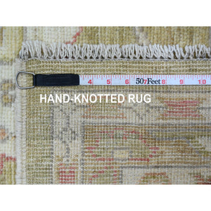 8'1"x9'7" Amber Green, Afghan Angora Oushak With Large Leaf Design, 100% Wool, Veggie Dyes, Hand Knotted, Oriental Rug FWR538602