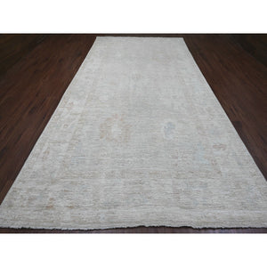 7'8"x14'10" Cloud Gray, Hand Knotted, Afghan Angora Oushak with Faded Leaf Design, Natural Dyes, 100% Wool, Gallery Size, Wide Runner, Oriental Rug FWR538608
