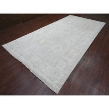 Load image into Gallery viewer, 7&#39;8&quot;x14&#39;10&quot; Cloud Gray, Hand Knotted, Afghan Angora Oushak With Faded Leaf Design, Natural Dyes, 100% Wool, Gallery Size, Wide Runner, Oriental Rug FWR538608