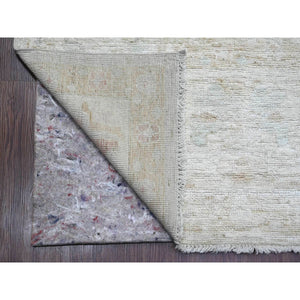 7'8"x14'10" Cloud Gray, Hand Knotted, Afghan Angora Oushak with Faded Leaf Design, Natural Dyes, 100% Wool, Gallery Size, Wide Runner, Oriental Rug FWR538608