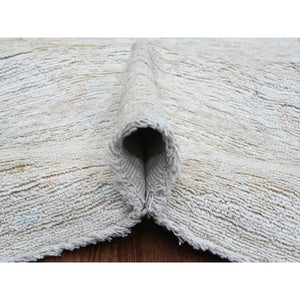 7'8"x14'10" Cloud Gray, Hand Knotted, Afghan Angora Oushak with Faded Leaf Design, Natural Dyes, 100% Wool, Gallery Size, Wide Runner, Oriental Rug FWR538608