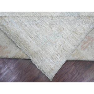 7'8"x14'10" Cloud Gray, Hand Knotted, Afghan Angora Oushak with Faded Leaf Design, Natural Dyes, 100% Wool, Gallery Size, Wide Runner, Oriental Rug FWR538608