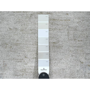 7'8"x14'10" Cloud Gray, Hand Knotted, Afghan Angora Oushak with Faded Leaf Design, Natural Dyes, 100% Wool, Gallery Size, Wide Runner, Oriental Rug FWR538608