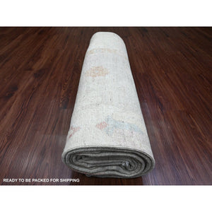 7'8"x14'10" Cloud Gray, Hand Knotted, Afghan Angora Oushak with Faded Leaf Design, Natural Dyes, 100% Wool, Gallery Size, Wide Runner, Oriental Rug FWR538608