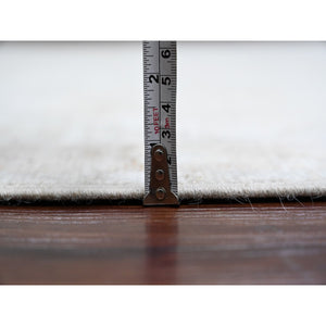 7'8"x14'10" Cloud Gray, Hand Knotted, Afghan Angora Oushak with Faded Leaf Design, Natural Dyes, 100% Wool, Gallery Size, Wide Runner, Oriental Rug FWR538608