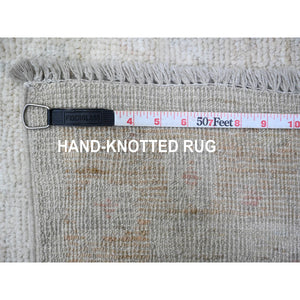 7'8"x14'10" Cloud Gray, Hand Knotted, Afghan Angora Oushak With Faded Leaf Design, Natural Dyes, 100% Wool, Gallery Size, Wide Runner, Oriental Rug FWR538608