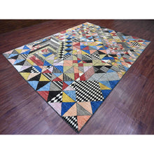 Load image into Gallery viewer, 8&#39;10&quot;x11&#39;9&quot; Charcoal Black, Bauhaus Inspired Design, Colorful Geometric Pattern, Arts and Crafts, Hand Knotted, 100% Wool, Oriental Rug FWR538626