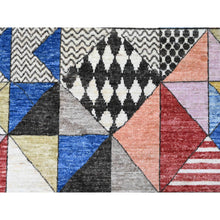 Load image into Gallery viewer, 8&#39;10&quot;x11&#39;9&quot; Charcoal Black, Bauhaus Inspired Design, Colorful Geometric Pattern, Arts and Crafts, Hand Knotted, 100% Wool, Oriental Rug FWR538626