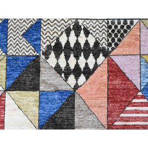8'10"x11'9" Charcoal Black, Bauhaus Inspired Design, Colorful Geometric Pattern, Arts and Crafts, Hand Knotted, 100% Wool, Oriental Rug FWR538626