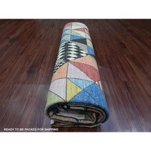 Load image into Gallery viewer, 8&#39;10&quot;x11&#39;9&quot; Charcoal Black, Bauhaus Inspired Design, Colorful Geometric Pattern, Arts and Crafts, Hand Knotted, 100% Wool, Oriental Rug FWR538626