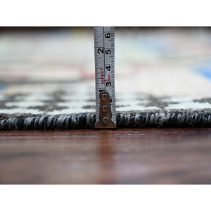 8'10"x11'9" Charcoal Black, Bauhaus Inspired Design, Colorful Geometric Pattern, Arts and Crafts, Hand Knotted, 100% Wool, Oriental Rug FWR538626