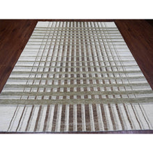 Load image into Gallery viewer, 8&#39;x9&#39;9&quot; Dark Vanilla Brown, Bauhaus Inspired Criss Cross Line Design, Hand Knotted, Soft and Velvety Wool, Oriental Rug FWR538638