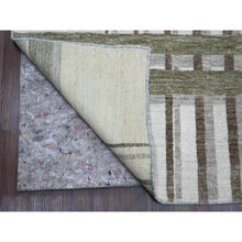 Load image into Gallery viewer, 8&#39;x9&#39;9&quot; Dark Vanilla Brown, Bauhaus Inspired Criss Cross Line Design, Hand Knotted, Soft and Velvety Wool, Oriental Rug FWR538638