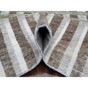 8'x9'9" Dark Vanilla Brown, Bauhaus Inspired Criss Cross Line Design, Hand Knotted, Soft and Velvety Wool, Oriental Rug FWR538638