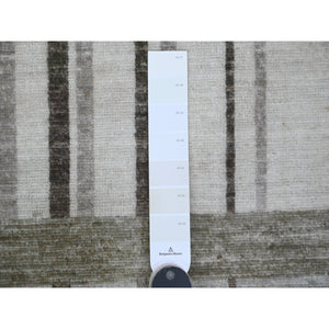 8'x9'9" Dark Vanilla Brown, Bauhaus Inspired Criss Cross Line Design, Hand Knotted, Soft and Velvety Wool, Oriental Rug FWR538638